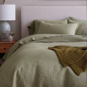 Quince King European Linen Duvet Cover Set With Shams - Willowleaf
